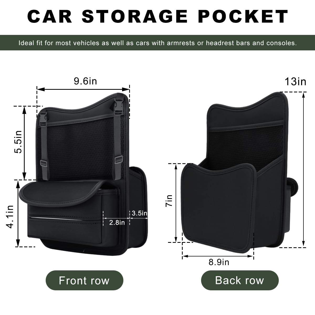 MTRPS Car Purse Holder Between Seats, Nappa Leather Front Seat Storage Bag with Tissue Holder, Large Capacity Automotive Console Organizer for Document Phone Wallet, Car Accessories (Black)