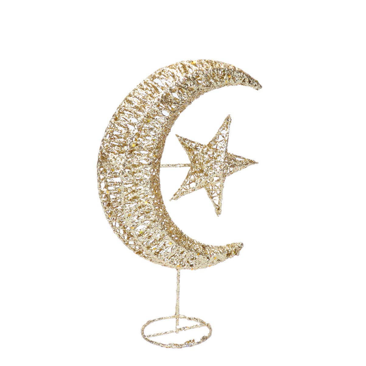 Iron Moon and Star Ornament Glitter Christmas Table Decoration Christmas Tree Decoration Wedding Birthday Holiday Party Supply 20cm (Golden)