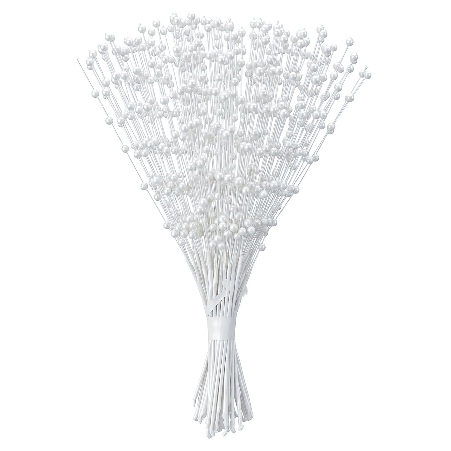 Alrhso 50 Pcs Pearl Floral Picks Pearl Bouquets 4mm Bead String Garland Floral Beaded Spray Filler Arrangements Christmas Tree Picks Wedding Decor (White)