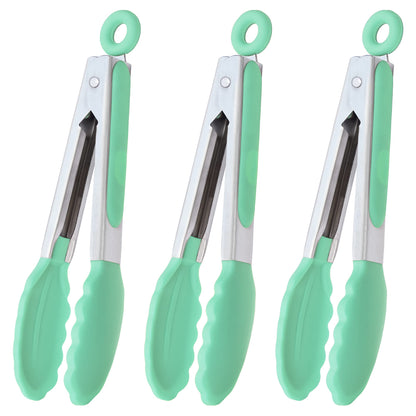 Small Silicone Tongs 7-Inch Mini Serving Tongs, Set of 3 (Black Gray White)