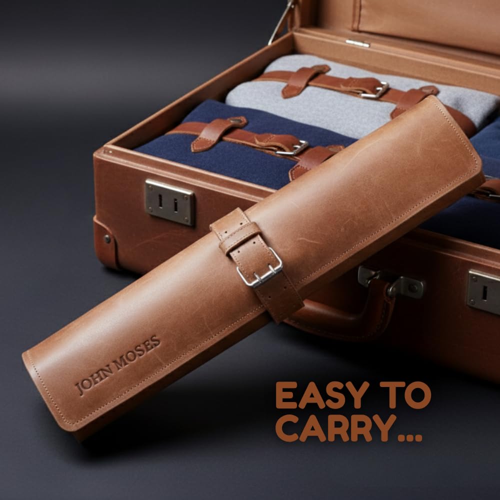 Leather Knife Roll Bag Professional Chef Knife Case, Cooks & Culinary Tools Carrying Storage, Durable Knife Sheath Holder, Portable Knife Wrap - 4 Slots