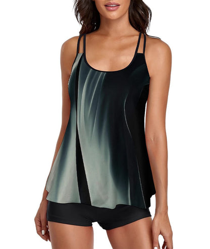 Stylish Swim Suits for Women Slimming Tankini Set Adjustable Straps 2 Piece Swimwear Tropical Hawaii Beach Pool Party Photoshoot Flattering Hides Belly Perfect for Vacation Green Wave L