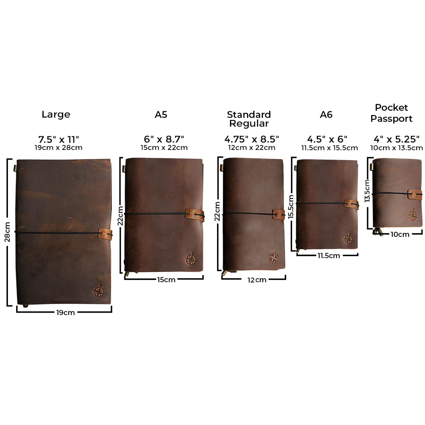 Wanderings A6 Travelers Notebook – Refillable Genuine Leather Journal – 4.5" x 6" (11.5 x 15.5cm) – Handcrafted Crazy Horse Leather – 100 GSM Blank Inserts – Travel Journal