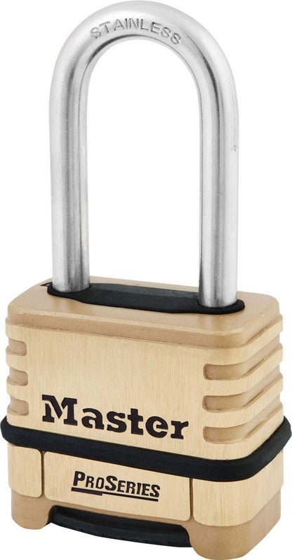Master Lock Brass ProSeries Set Your Own Combination Lock, Outdoor Heavy-Duty Padlock for Construction Sites, Gates, Fences, 2-1/4" Wide, 1175LHSS