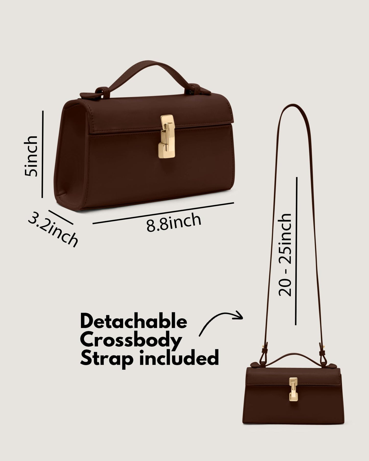 Clutch Purses for Women - Small Evening Bag - Trendy Top Handle Purse - Adjustable Crossbody Handbag PU Leather - Chocolate Brown