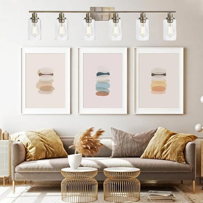 MELUCEE Modern Bathroom Vanity Light Fixtures 6-Light Brushed Nickel Contemporary Wall Light with Glass Shade for Kitchen Living Room Bedroom (Patent No.: US D963914 S)