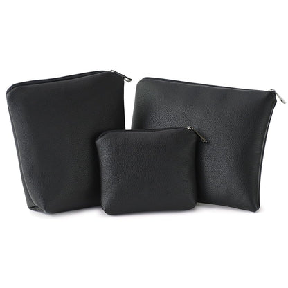 BBORGDC Small Cosmetic Bag Set of 3 for Purse, Black PVC Leather Cosmetic Pouches, 3 Sizes Zipper Organizer for Travel & Toiletries, Daily Bag Organizer, Gift for Women