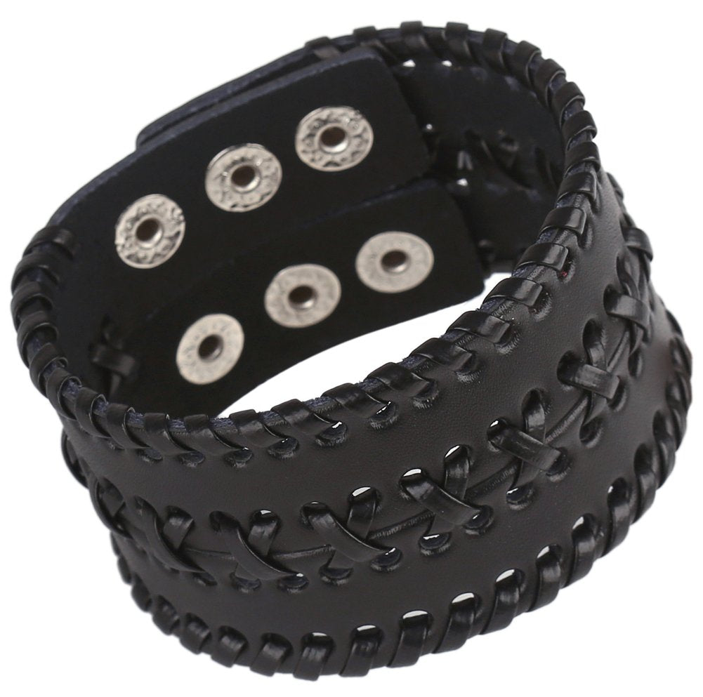Hamoery Men Leather Bracelet Punk Braided Rope Alloy Bracelet Bangle Wristband
