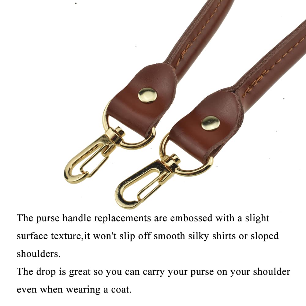 Hahiyo Purse Handle Replacement Cowhide Leather Handle Strap Shoulder Handbag Tote Belt Lobster Swivel Clasp Buckle Sturdy Easy Clip on Attach Stay on Not Slip off Not Leave Mark on Body 15.7inch 2PCS