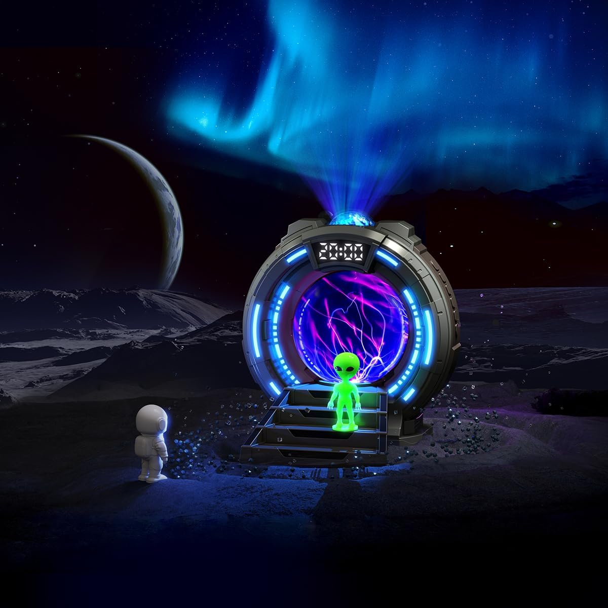 Roujune Galaxy Projector with Plasma Ball, 8 Aurora Lights, White Noise Machine, Bluetooth Speaker, Timer Alarm Clock, Remote Controlled Night Light for Bedroom, Kids/Adults, Party