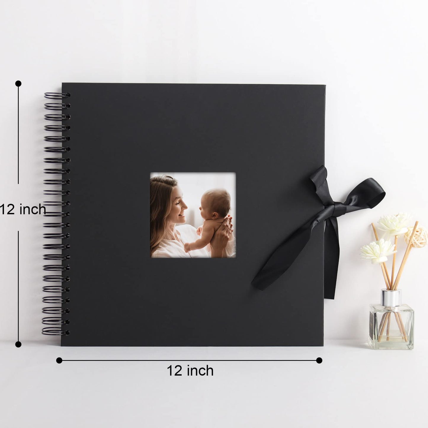 Vienrose Scrapbook Photo Album with Corner Stickers 12x12 inches DIY with Cover Photo Pocket 80 Pages Silk Ribbon Hardcover Album for Guest Book Wedding Baby Shower Christmas Black