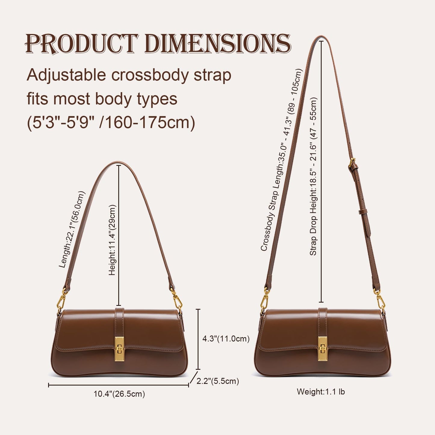 MoreFarther Shoulder Bag for Women, Genuine Leather Crossbody Bag Handbag with Removable Adjustable Straps(Coffee)