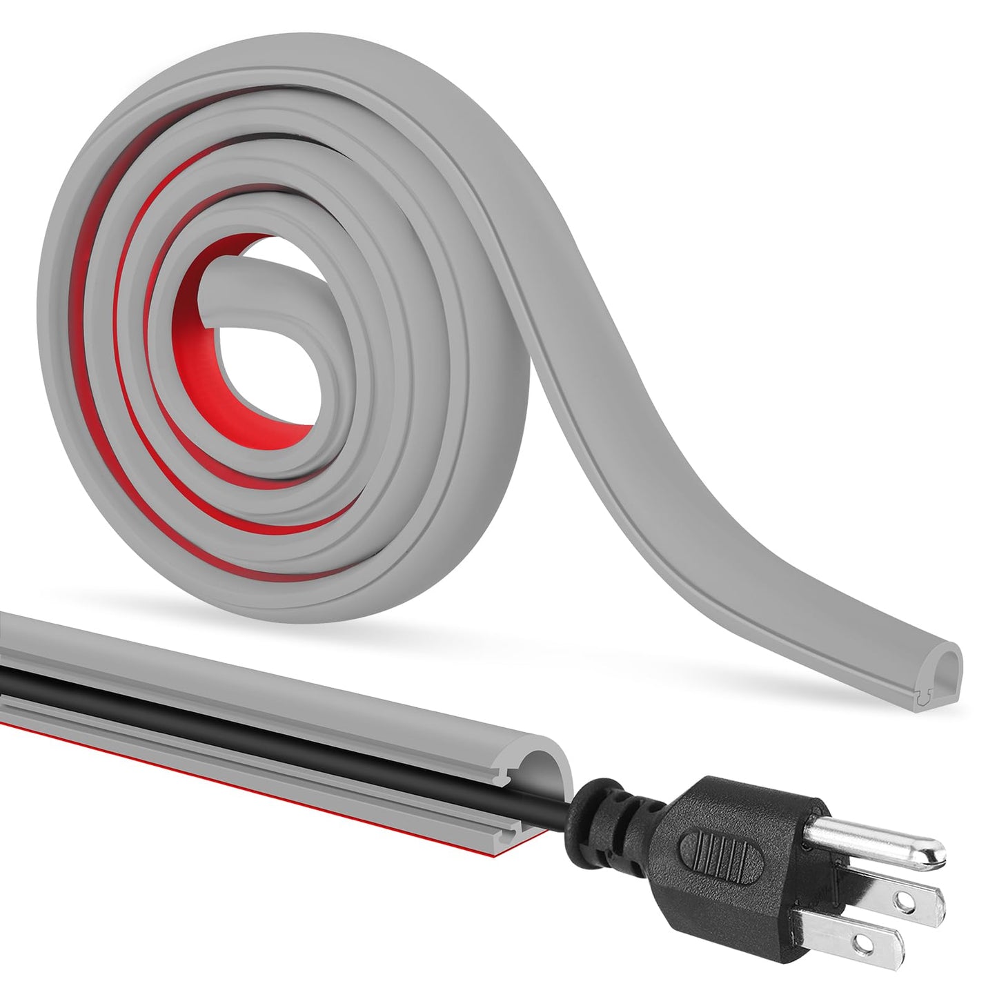 Self-Adhesive Cable Hider, Flexible Wire Cover Cable Raceway for Wires, Wall Mount TV, Home Audio, Network, Power, and Phone Line Managemen (Gray, 118inch)