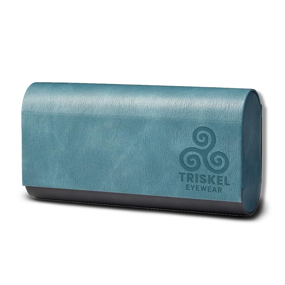 TRISKEL EYEWEAR 2-Frame Sunglasses Case – Premium PU Leather Protective Case for Men & Women, Travel Storage for Two Glasses (Charcoal Grey & Teal Grey)