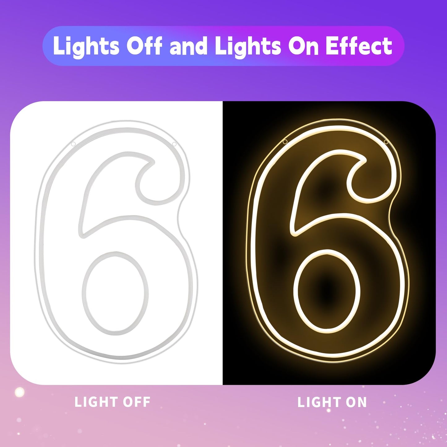 RUMONZS LED Acrylic Light up Number, Decorative Transparent Light up Letters USB Powered Big Number Sign Light for Birthday, Night Light, Party, Anniversary, Christmas, Home Decor, Wedding 12'' (number6)