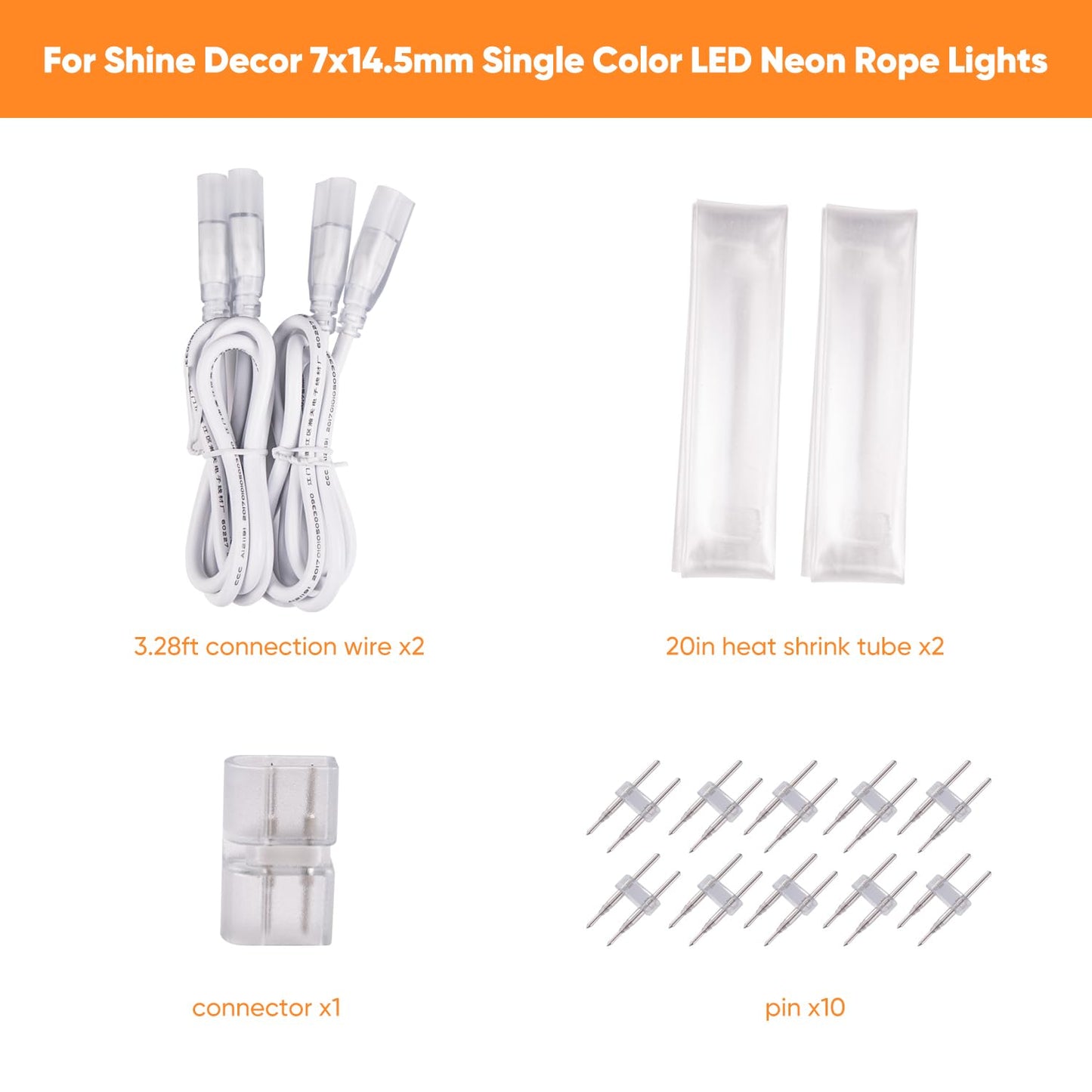 Shine Decor Connector and Connecting Wires for 7x14.5mm and 8x16mm LED Neon Rope Light