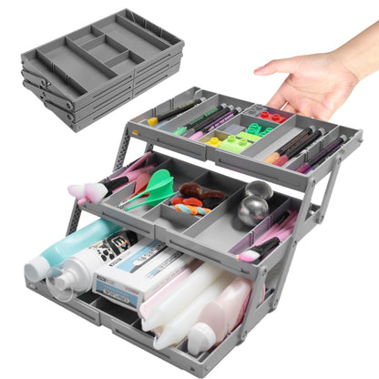 Abnaok 3 Tier Drawer Organizer Multi Level Collapsible Expandable Desk Organizer Trays for Office Supplies, Kitchen Gadgets Utensils, Vanity, Makeup, Jewelry