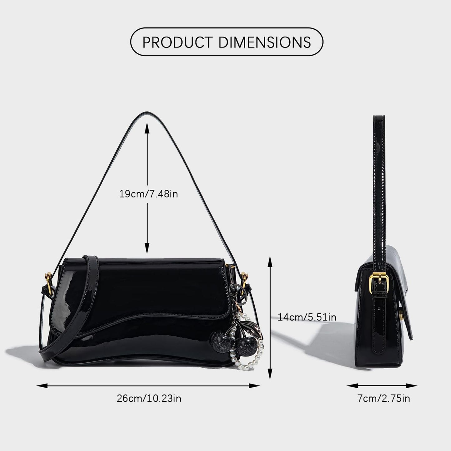 AOIR Black Purses for Women Trendy, Y2K Faux Leather Clutch Purse with Cherry Pendant,Crossbody Shoulder Bag and Handbags