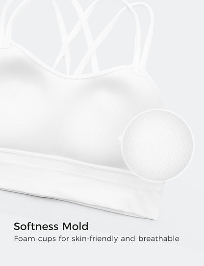 CRZ YOGA Softness Mold Butterluxe Strappy Longline Sports Bras for Women - Double Spaghetti Strap Workout Yoga Crop Top White Medium