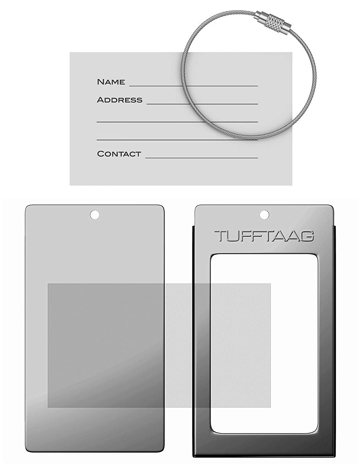 Luggage Tags Business Card Holder by TUFFTAAG - Durable Travel ID Bag Tag, Gunmetal, 2 Tags