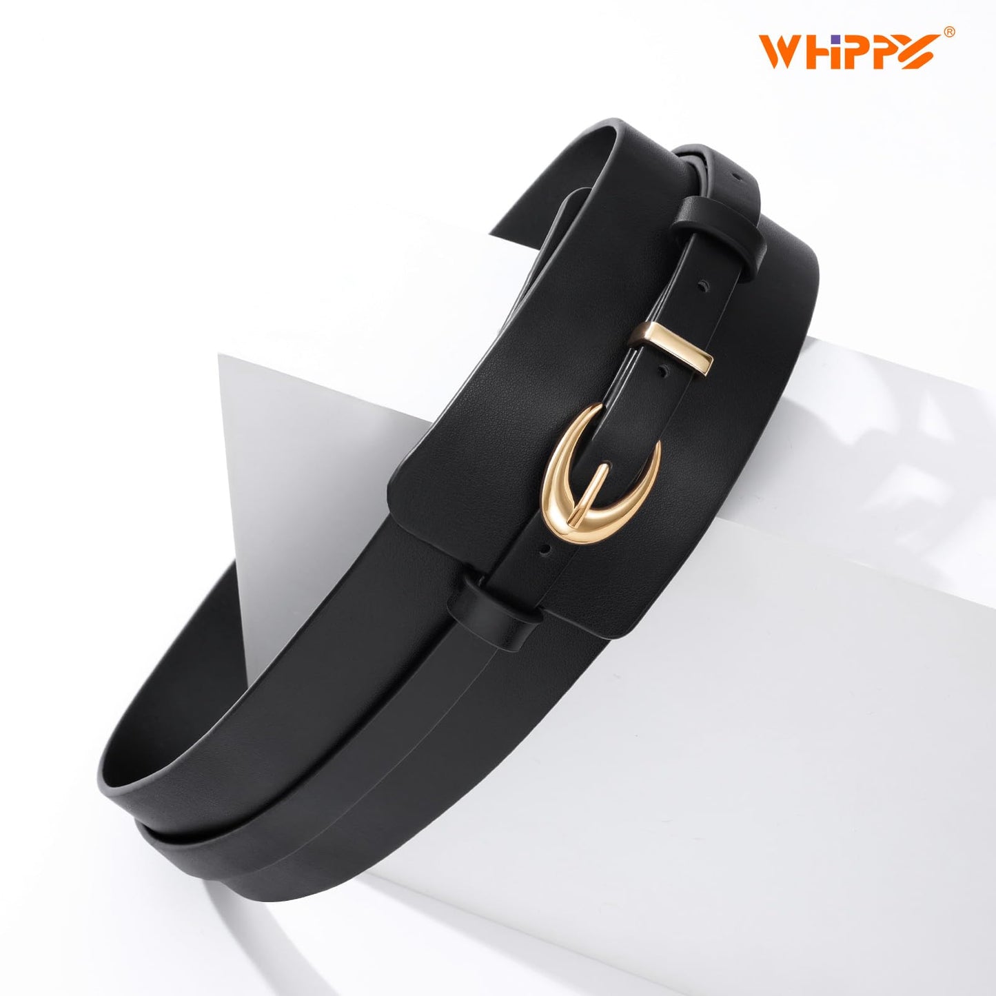 WHIPPY Women Wide Leather Belt Fashion Ladies Dress Belt 2-in-1 Waistband with Skinny Belt for Dress Suits, Black, M