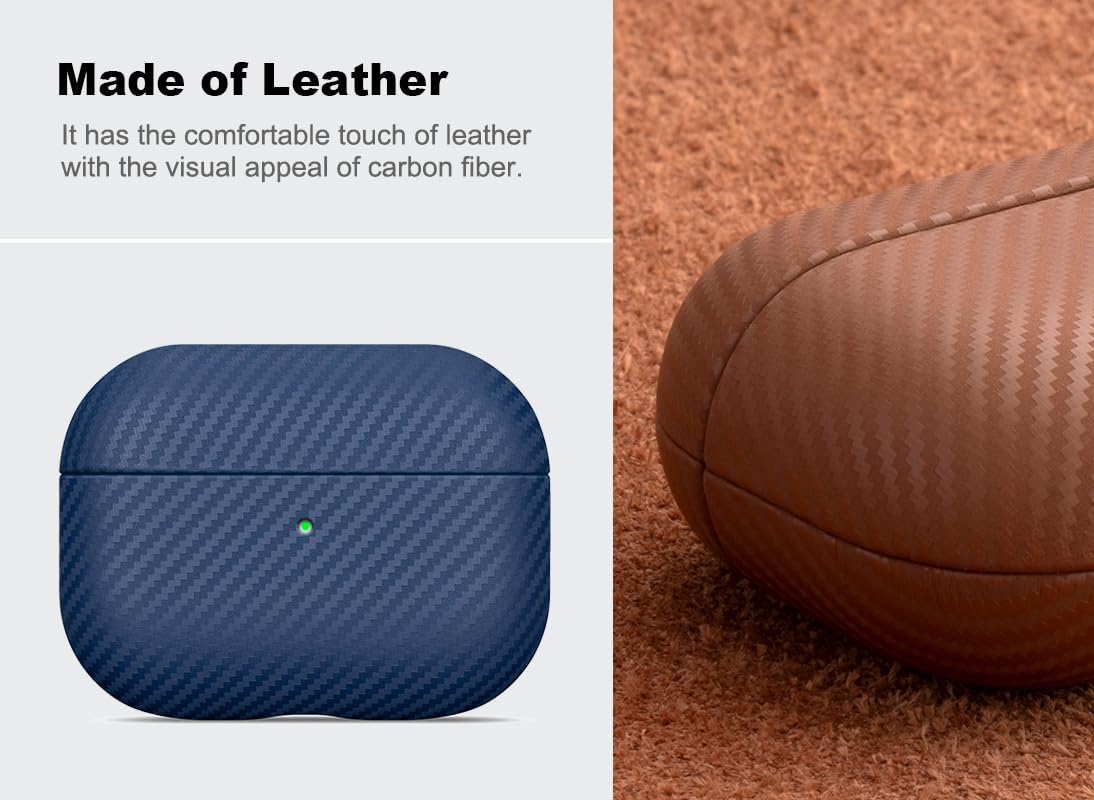 Haobobro Leather Case - for AirPods Pro 3 Case Cover - Selected Skin-Friendly Leather, with Carbon Fibre Texture, Handmade Drop Protective Hard Cover for AirPods Pro 3rd Generation Earbuds - White
