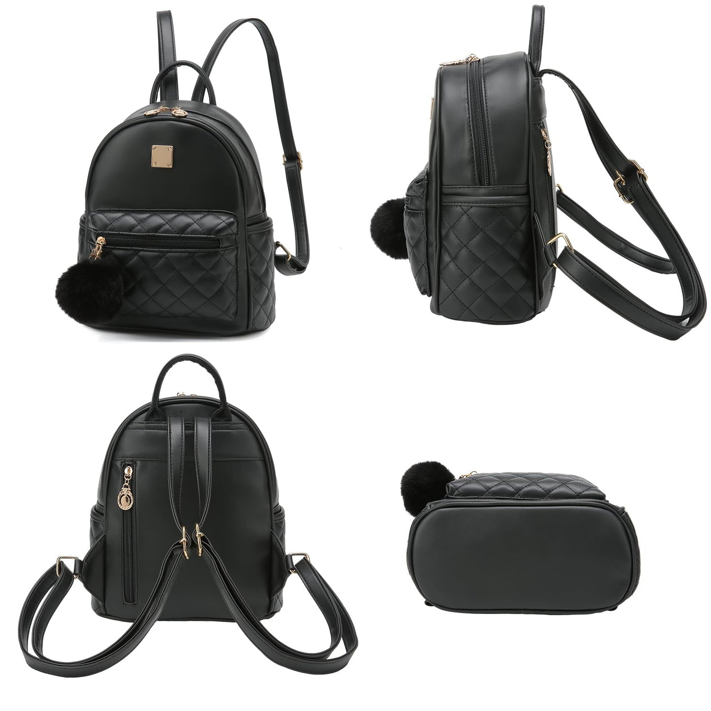 Barsine Girls Fashion Mini Backpack Purse Small Cute Plaid Leather Women Backpacks Little Bag (Black)