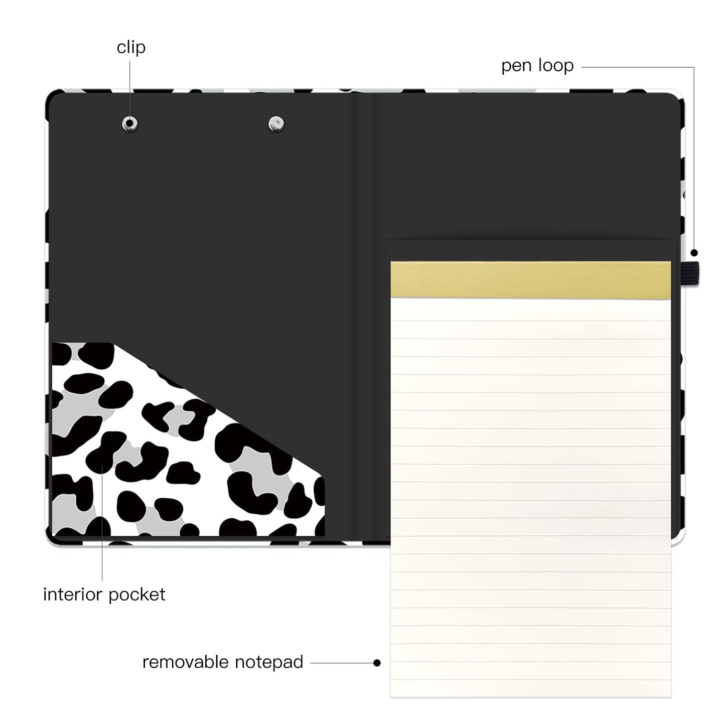 Hongri Mini Clipboard Folio with Refillable Lined Notepad and Interior Storage Pocket for Students, Classroom, Office, Women, Man, Cute Custom Pattern, Standard A5 Size 6 x 9 in, Cream Spots