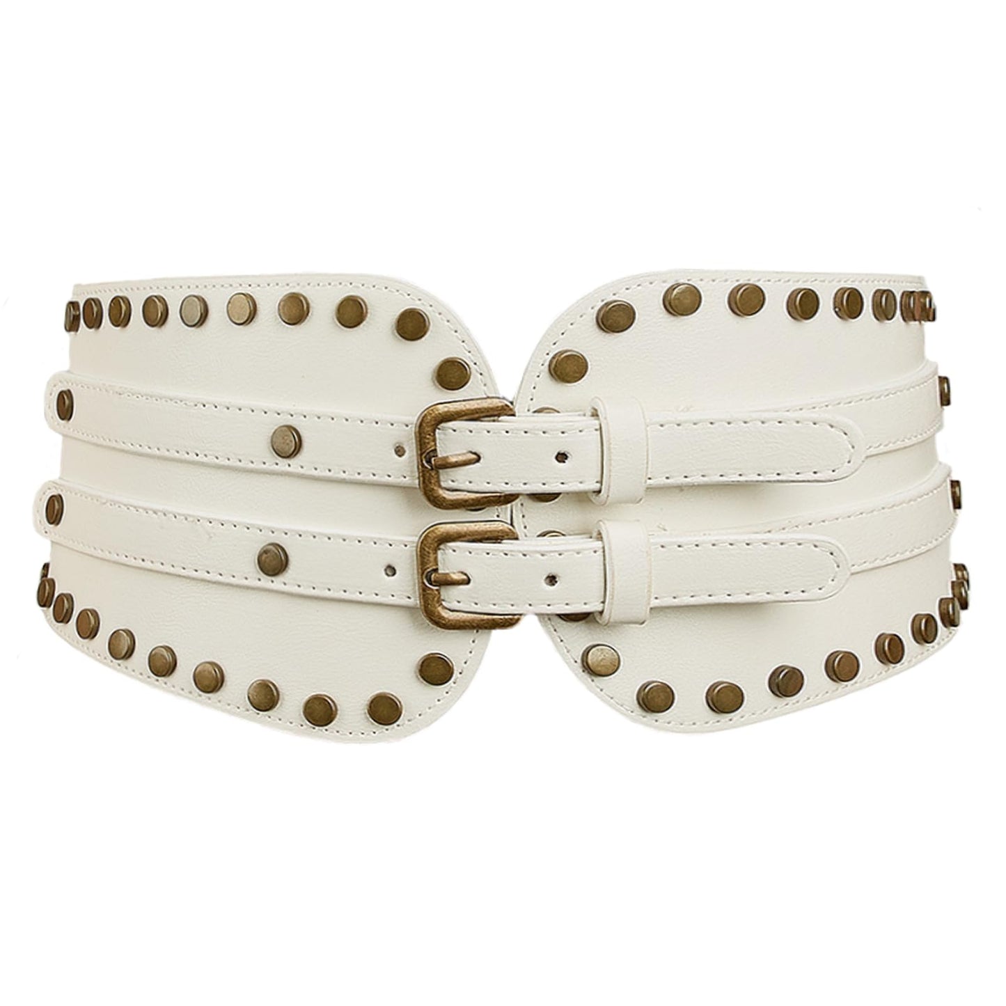 NOFIBAF Women's Elastic Wide Waist Belt Retro Rivet Stretch Waist Cincher Belt (white)