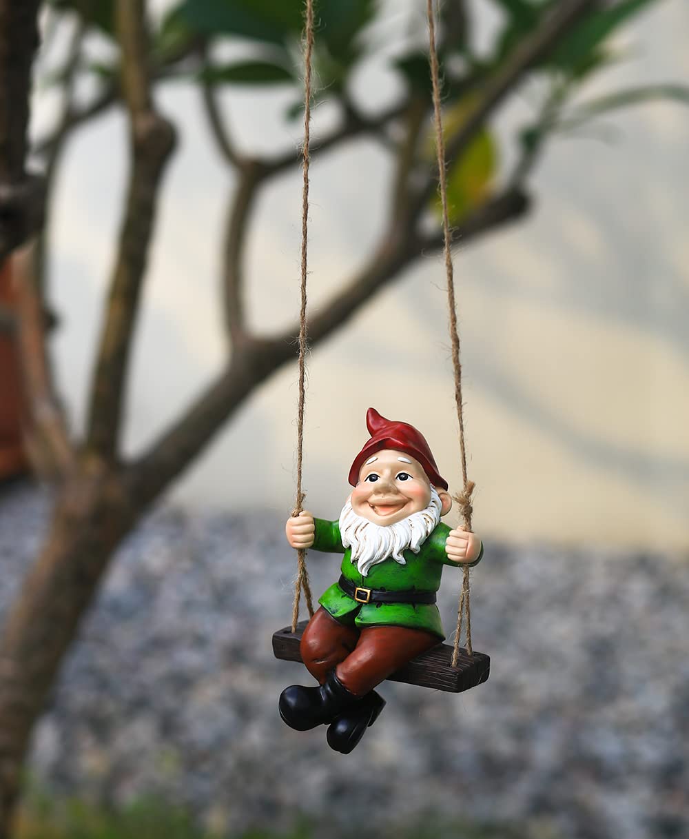Tsilin Funny Garden Gnomes Statue Hanging Dwarf Figurines Ornament Sculpture Swing Gnome for Outdoor Pation Yard Lawn Porch Home Christmas Tree Decor Halloween New Year