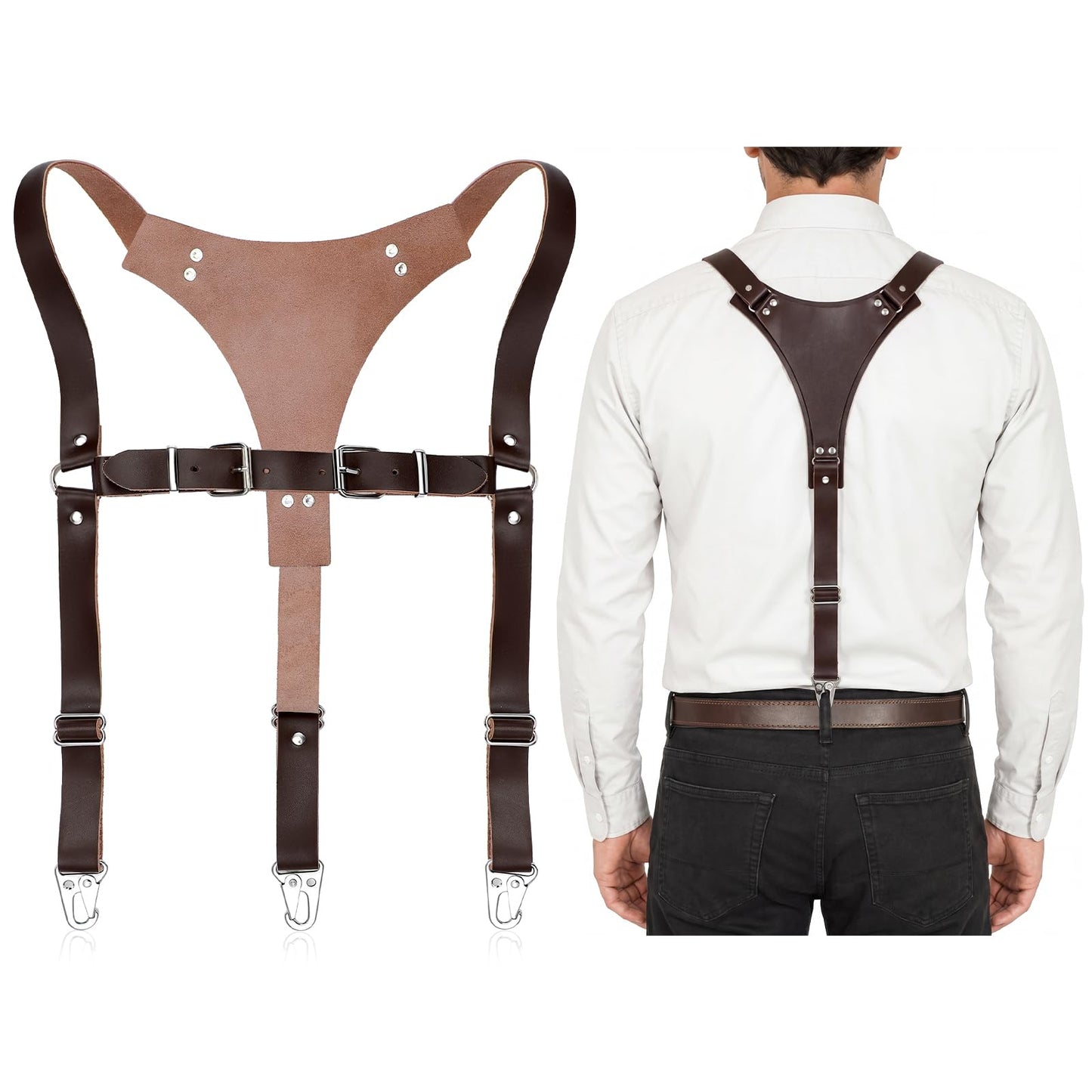 Cuffbow Men's Leather Suspender Adjustable Y Back Leather Suspender with Adjustable Size Straps for Men Father's Day Wedding Steampunk Harness