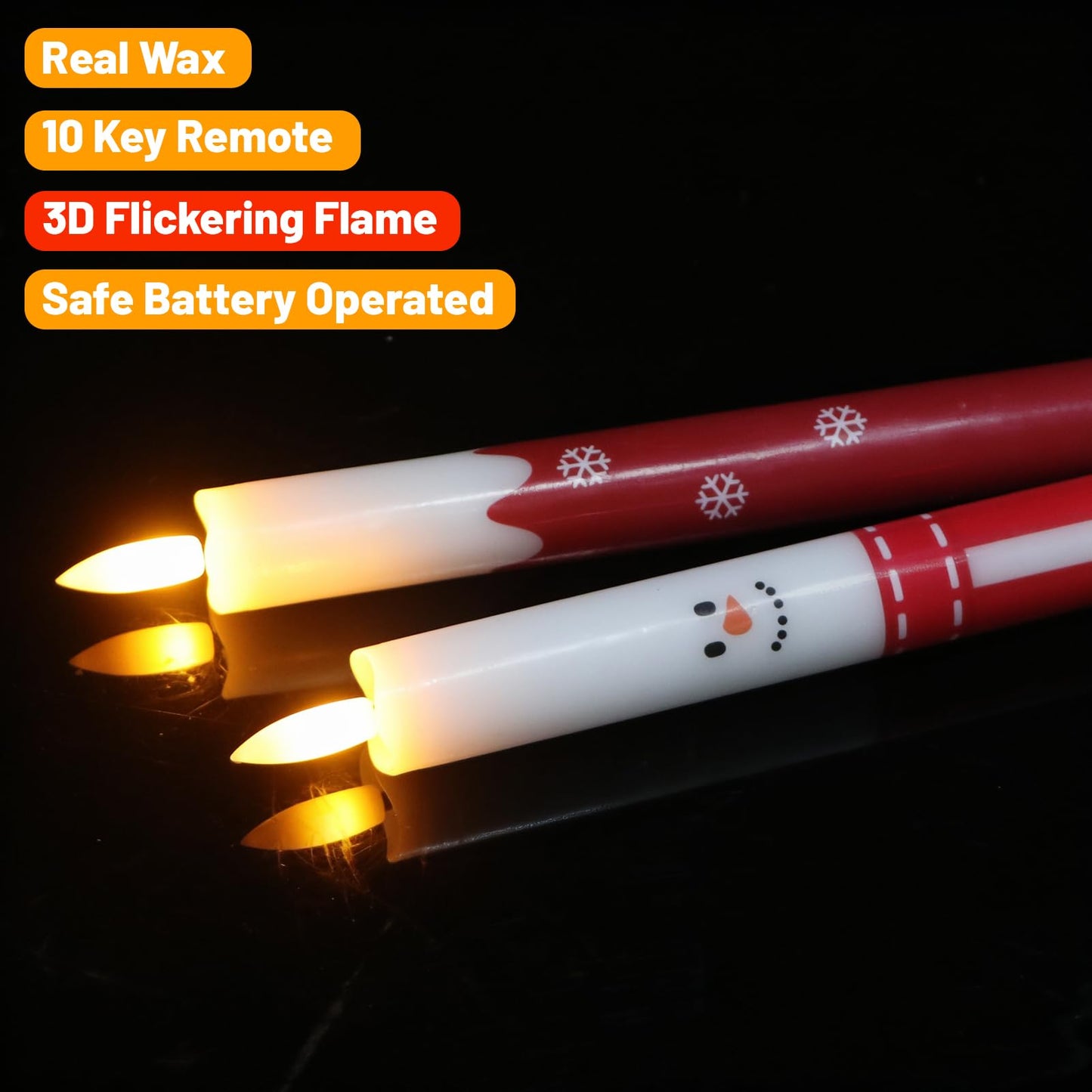 Wondise Christmas Snowman Flameless Taper Candles with Remote Timer, Real Waxy Battery Operated Flickering Candlesticks 3D Wick LED Candles 9.6inch for Halloween Christmas Thanksgiving Decoration
