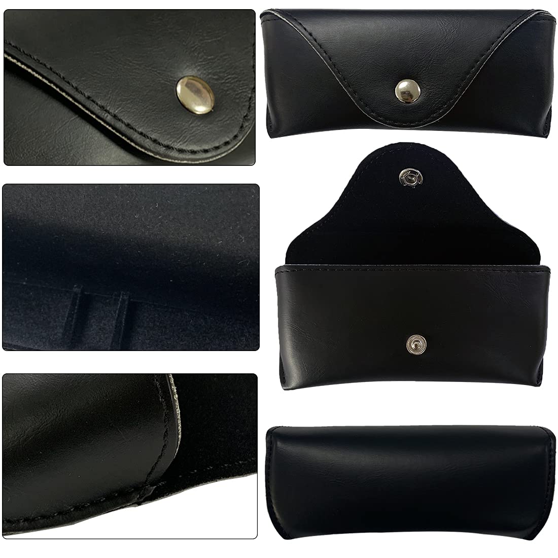 LogHog Portable Leather Glasses Case,Mother's Day Gifts for Him Durable Soft Sunglasses Pouch Slim Case for Women Men Horizontal Eyeglass Case （Button - Black）