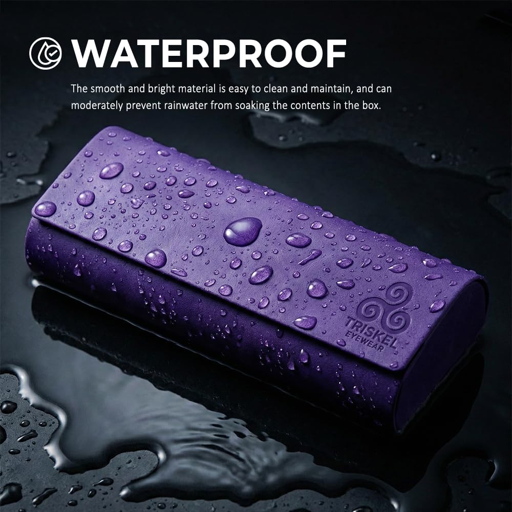 TRISKEL EYEWEAR Minimalist Rectangle Glasses Case – Slim Hard Shell PU Leather Eyewear Holder with Magnetic Closure (Amethyst Dawn)