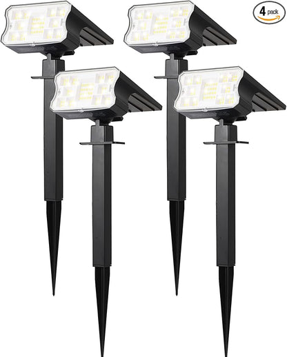HGGH Solar Lights Outdoor Waterproof IP67, 60 LED 3 Lighting Modes Solar Spot Lights Outdoor for Yard Garden Pathway Landscape, Auto On/Off, Function 2 in 1(Cool White, 4 Pack)