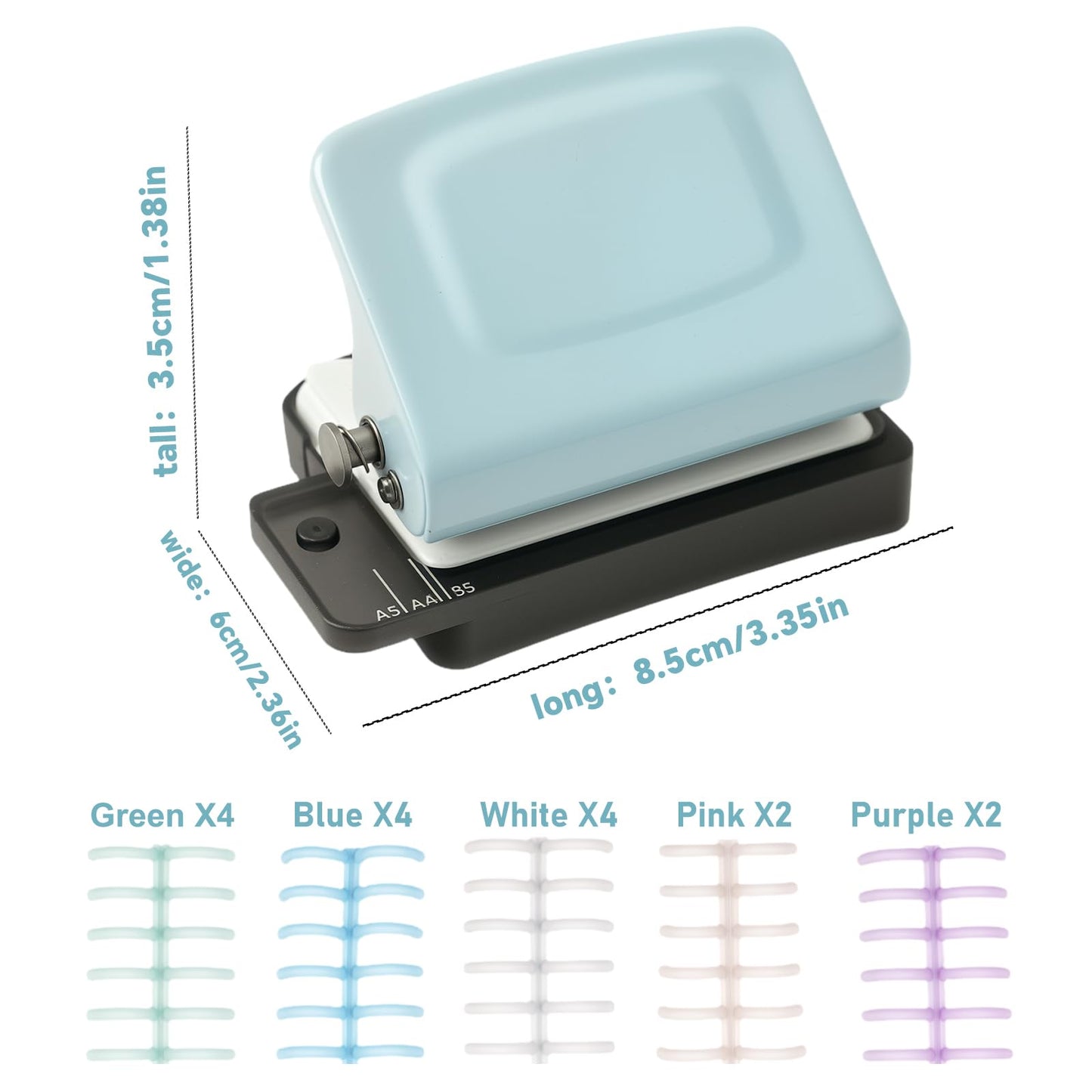Spiral Binding Machine-Mini 6 Hole Puncher, DIY Creative Book Binder Machine for Planner, A4-30 Holes, A5-20 Holes, B5 26 Holes with 16 PCS 6-Hole Loose Leaf - Blue