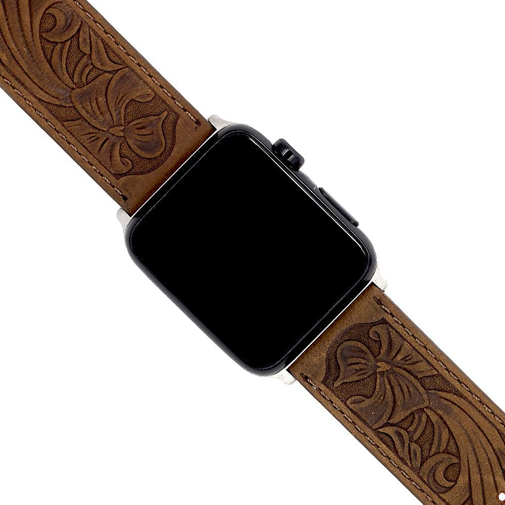 Deeplus for Apple Watch Band Leather 46mm 45mm 44mm 42mm, Handmade Carved Bump Genuine Leather Replacement Strap for iWatch Series 10 9 8 7 6 5 SE, Retro Brown
