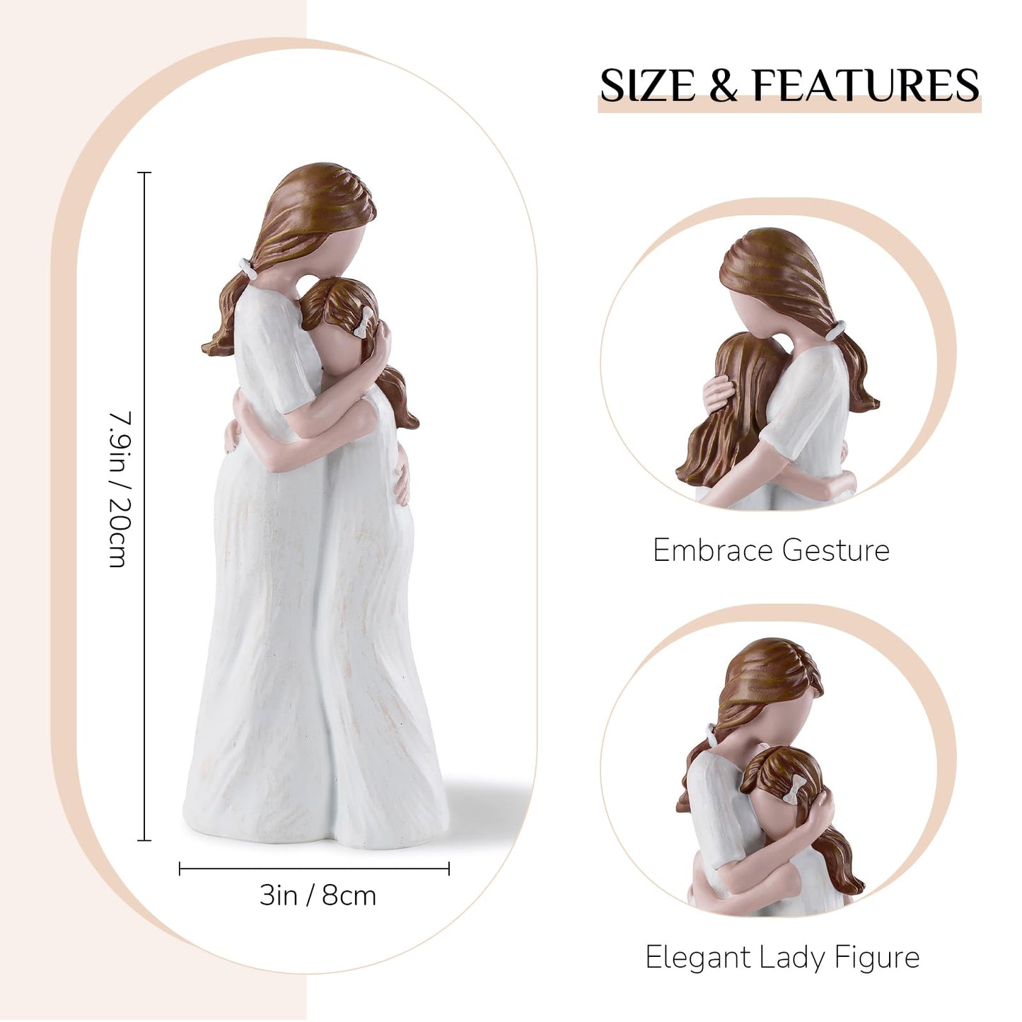 Storieme Mother Daughter Figurines Gift: Hand-Painted Mother Embracing Daughter Resin Figurines Sculpture - Heartfelt Gift for Moms on Mother's Day Birthday Christmas