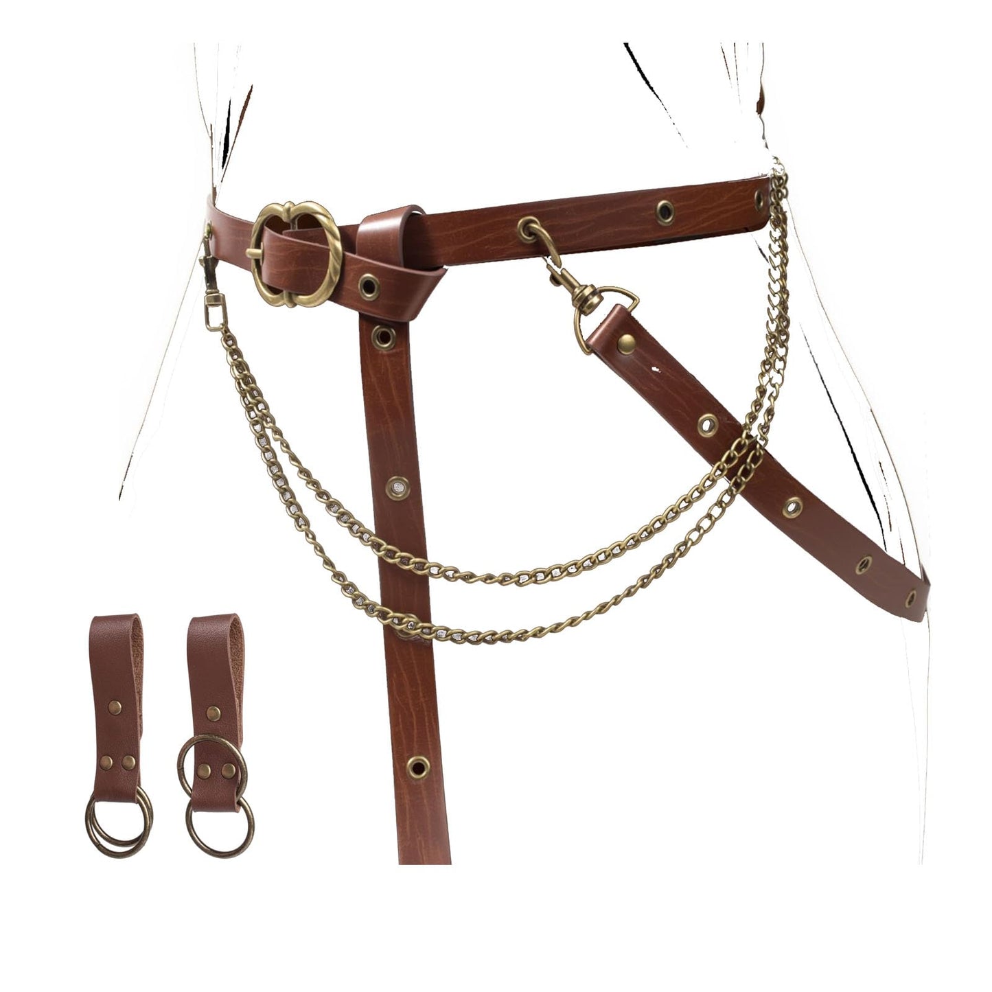 SUMGOGO Skirt Hikes Detachable Keyring Hook Strap Retro Medieval Waist Belt Accessory Casual Renaissance Cosplay Costume (Chain-Brown)