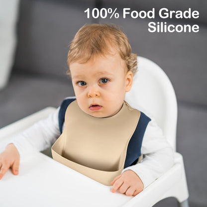 Eascrozn Silicone Baby Bibs for Boys Girls, 3 Pack Soft Adjustable Silicone Bibs for Babies Toddlers, BPA Free, Waterproof Bibs for Baby Eating Essentials Baby Gifts