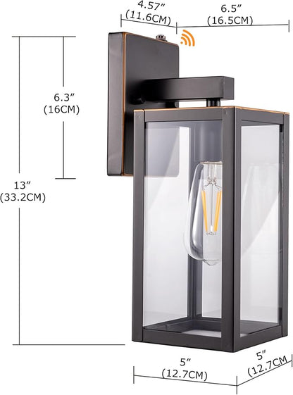 GRUENLICH Dusk to Dawn Large Outdoor Wall Lantern, Wall Sconce as Porch Lighting Fixture, E26 Base Max 60W, Metal Housing with Glass Shade (Oil Rubbed Bronze, 2-Pack)