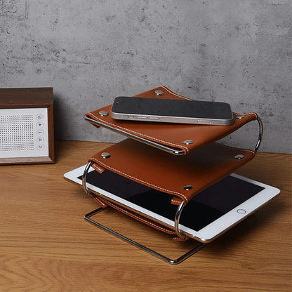 Effortlessly Organize Your Space with Our Triple-Decker Leather Tray in Luxurious Faux Leather (Brown)