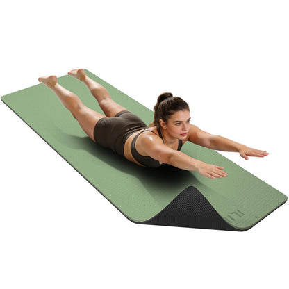 ILILI Yoga Mat Thick Soft Exercise Mat for Home Gym, Anti-Tear Cushioned Mat for Men Women, 76"x32.7"x0.35" for Stretching, Pilates (Grass Green+Black)