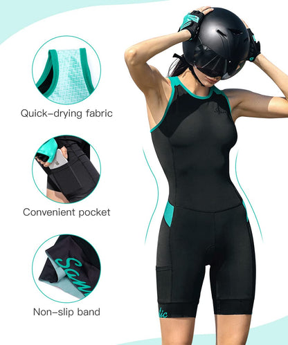 Santic Triathlon Suit for Women tri Suit Back Zipper One-Piece Swimsuits Quick-Dry with Padding(Green,M)