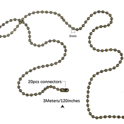 Dotlite Bronze Ceiling Fan Pull Chain, 120" Extra Long Rust Proof 3mm Beaded Ball Light Pulls Extension Chains with 20 Connectors