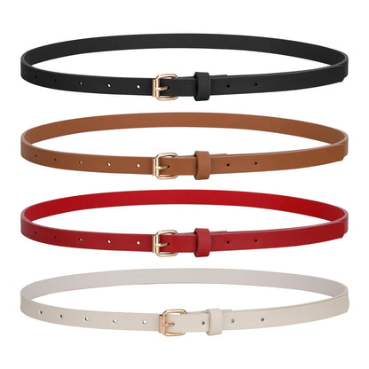 JASGOOD 4 Pack Skinny Women Leather Belt for Dress Thin Waist Belt for Jeans Pants with Gold Buckle 0.55" Width