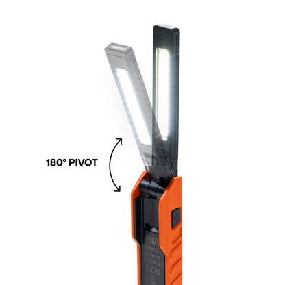 Klein Tools 56073 Foldable Handheld Work Light, 500-Lumen LED with 180-Degree Pivot and 270-Degree Rotation, USB-C Rechargeable Flashlight with Built-In Spotlight, Magnetic Base, IP54-Rated