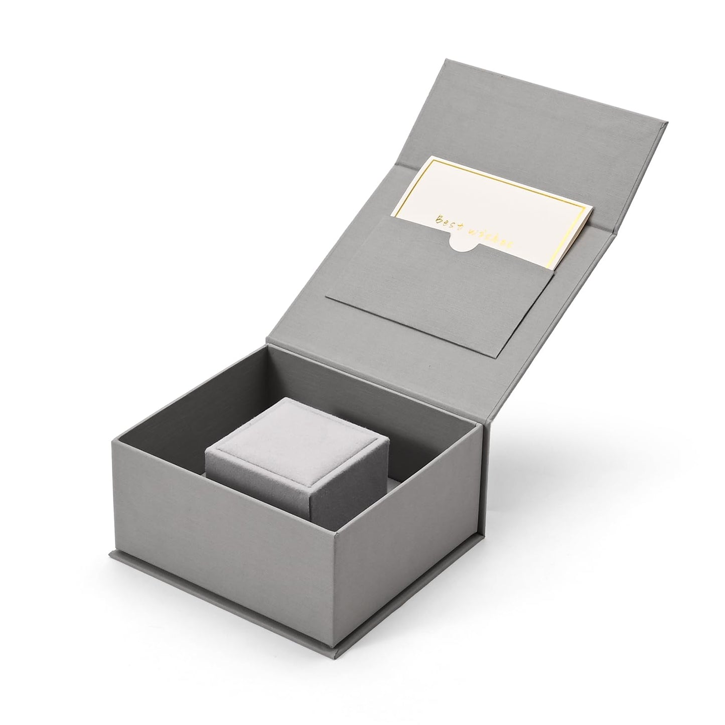 Oirlv Ring Gift Box with Lid Magnetic Gray Boxes for Wedding Proposal Gift Birthday Present with Card(Gray)
