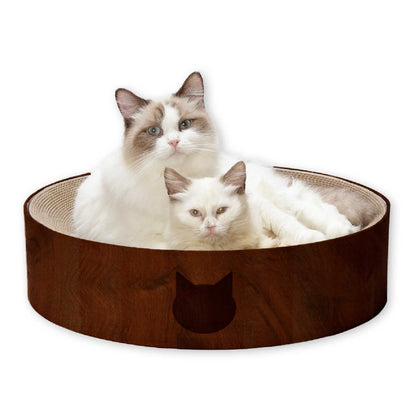 Necoichi Cat Scratcher Bowl for Indoor Cats - Cat Scratching Lounger with Reversible Usability and Extra Comfort for Lounge, Cardboard Bed Couch / (XL, Dark Cherry)