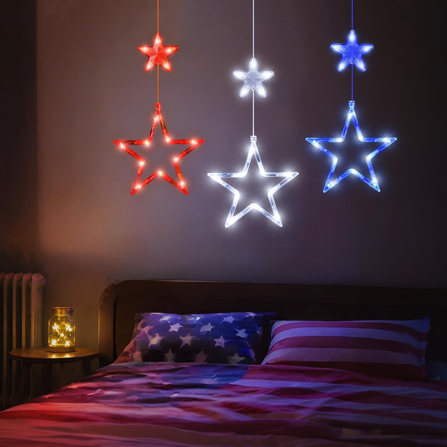 LYUBASA 4th of July String Lights Decorations, 3 Pack, Battery Operated, Red White and Blue, Indoor Window Star Lights, Patriotic Independence Day Decor